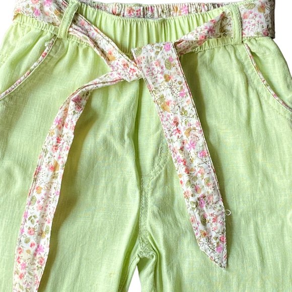 Trish Scully Girls Lime Green Pants with and Pink Floral cuff and Belt Size 7 - Picture 3 of 6